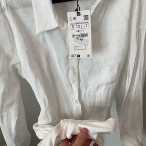 Zara White Button-Up wrap Shirt